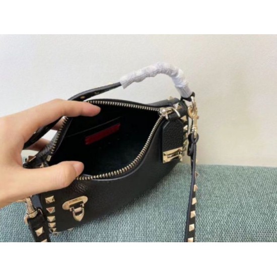 Fake Valentino Rockstud Small Crossbody Bag Black Grained Calfskin Replica