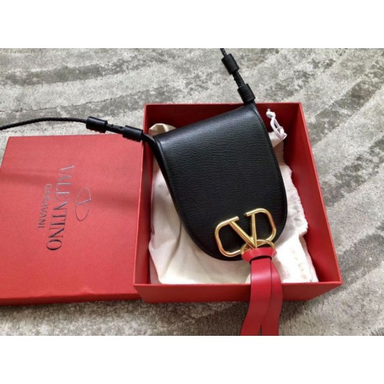 Replica Valentino Small Vring Crossbody Bag Black Goatskin