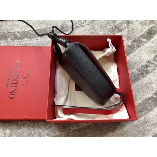 Replica Valentino Small Vring Crossbody Bag Black Goatskin