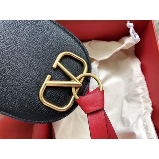 Replica Valentino Small Vring Crossbody Bag Black Goatskin