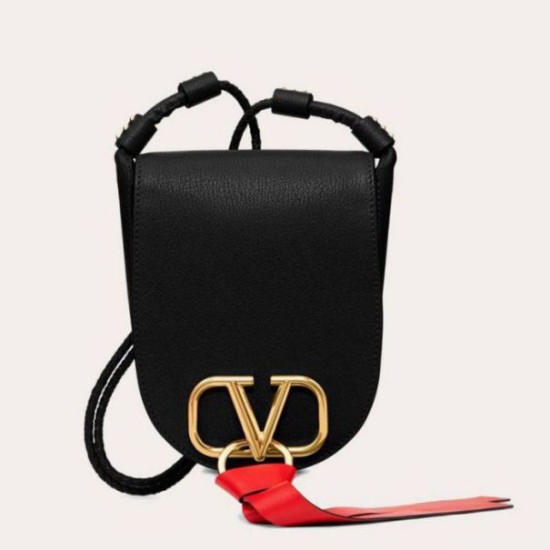 Replica Valentino Small Vring Crossbody Bag Black Goatskin
