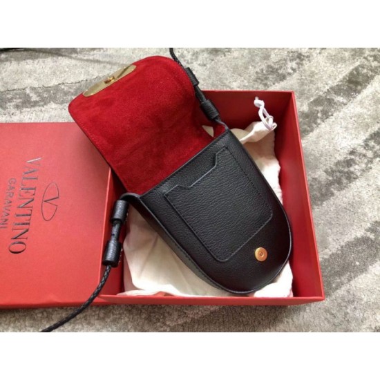 Replica Valentino Small Vring Crossbody Bag Black Goatskin