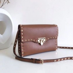 Replica Valentino Rockstud Small Crossbody Bag Brown Grained 