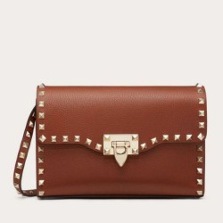 Replica Valentino Rockstud Small Crossbody Bag Brown Grained 