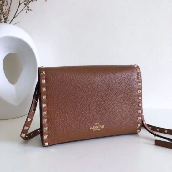 Replica Valentino Rockstud Small Crossbody Bag Brown Grained 