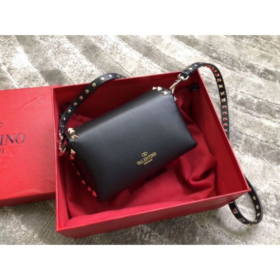 Replica Valentino Mini Rockstud Crossbody Bag Black Calfskin