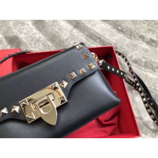 Replica Valentino Mini Rockstud Crossbody Bag Black Calfskin