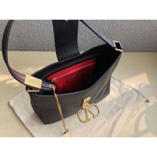 Replica Valentino Vsling Hobo Bag Black Grainy Calfskin