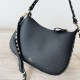 Fake Valentino Rockstud Small Hobo Bag Black Grainy Calfskin Replica