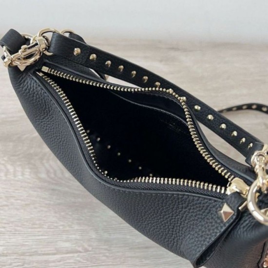 Fake Valentino Rockstud Small Hobo Bag Black Grainy Calfskin Replica