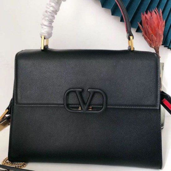 Fake Valentino Vsling Handbag Black Grainy Calfskin Replica