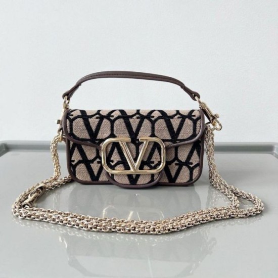 Replica Valentino Small Loco Shoulder Bag Black Toile Iconographe
