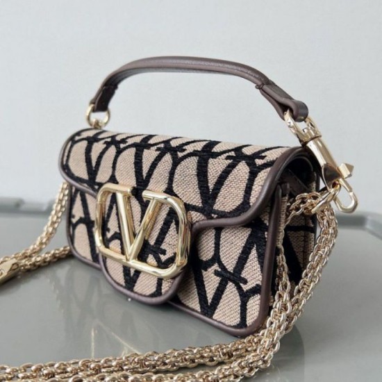 Replica Valentino Small Loco Shoulder Bag Black Toile Iconographe