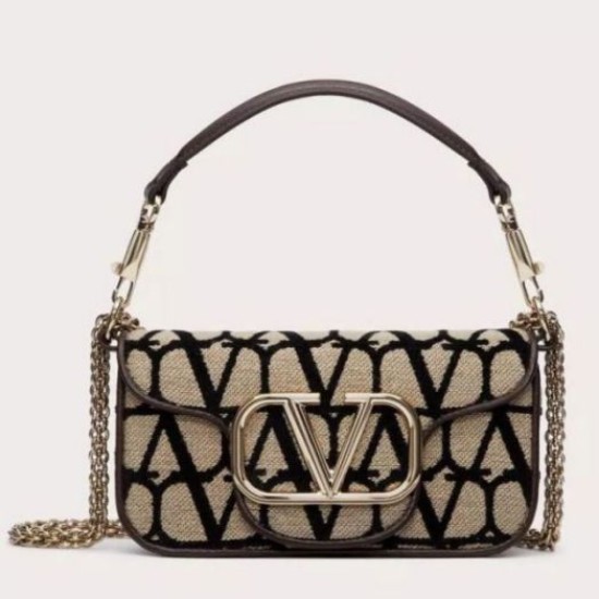 Replica Valentino Small Loco Shoulder Bag Black Toile Iconographe