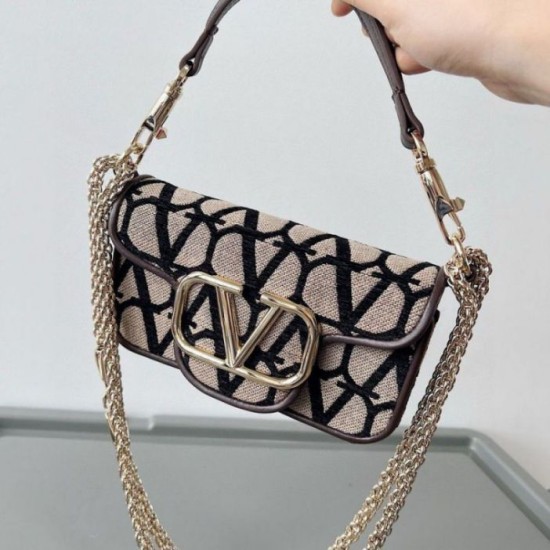 Replica Valentino Small Loco Shoulder Bag Black Toile Iconographe