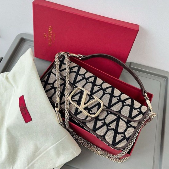 Fake Valentino Large Loco Shoulder Bag Black Toile Iconographe Replica