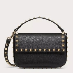 Fake Valentino Rockstud Pouch Bag Black Grained  Replica