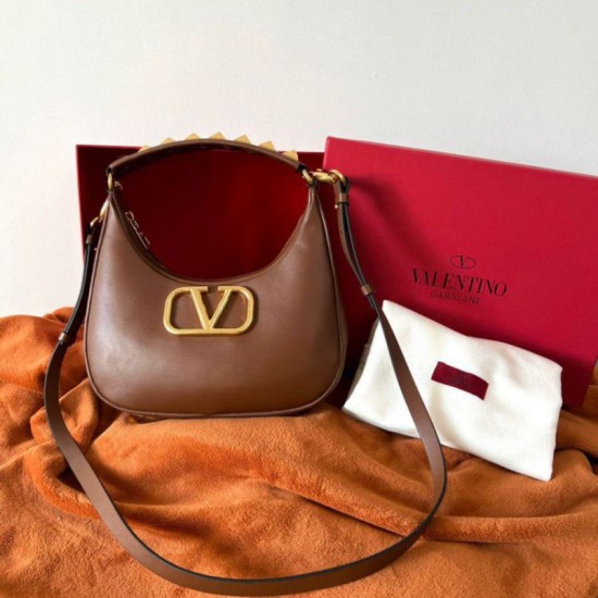 Replica Valentino Stud Sign Hobo Bag Dark Brown Calfskin