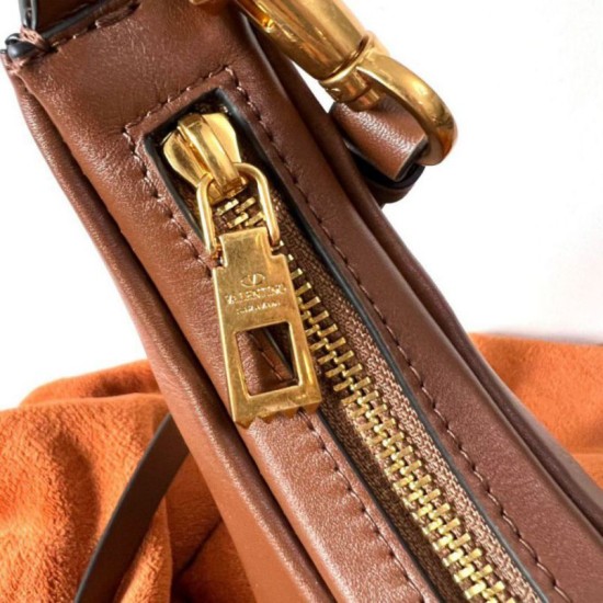 Replica Valentino Stud Sign Hobo Bag Dark Brown Calfskin
