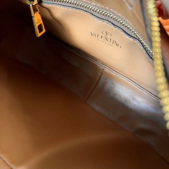Replica Valentino Stud Sign Hobo Bag Dark Brown Calfskin