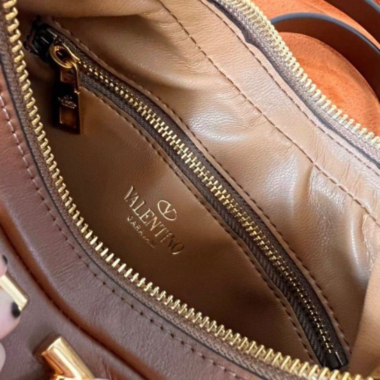 Replica Valentino Stud Sign Hobo Bag Dark Brown Calfskin
