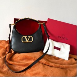 Replica Valentino Stud Sign Hobo Bag Black Calfskin