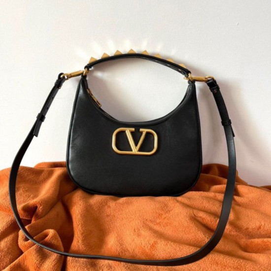 Replica Valentino Stud Sign Hobo Bag Black Calfskin