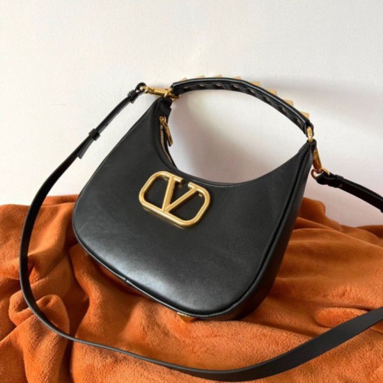 Replica Valentino Stud Sign Hobo Bag Black Calfskin