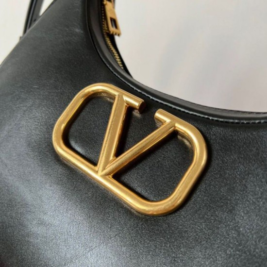 Replica Valentino Stud Sign Hobo Bag Black Calfskin