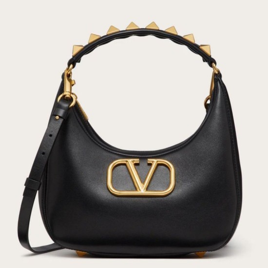 Replica Valentino Stud Sign Hobo Bag Black Calfskin