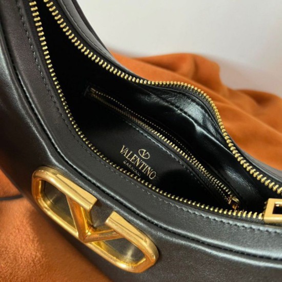 Replica Valentino Stud Sign Hobo Bag Black Calfskin