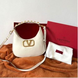 Replica Valentino Stud Sign Hobo Bag White Calfskin