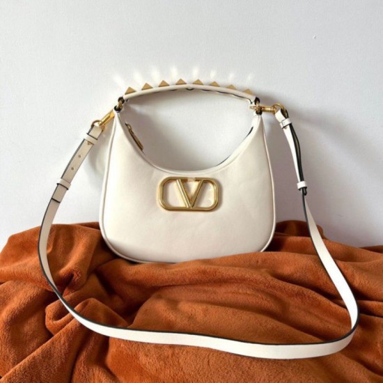 Replica Valentino Stud Sign Hobo Bag White Calfskin