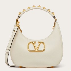 Replica Valentino Stud Sign Hobo Bag White Calfskin
