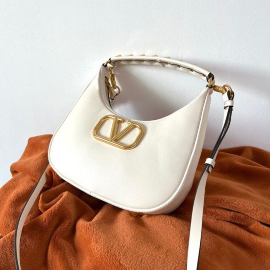 Replica Valentino Stud Sign Hobo Bag White Calfskin