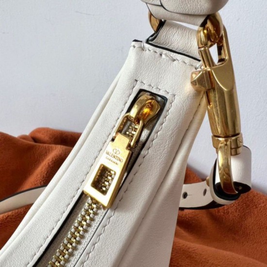 Replica Valentino Stud Sign Hobo Bag White Calfskin