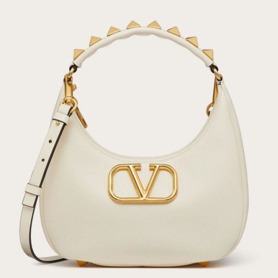 Replica Valentino Stud Sign Hobo Bag White Calfskin