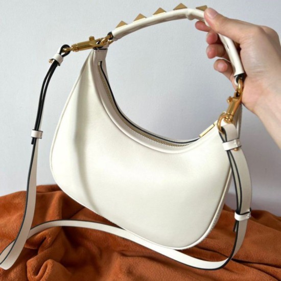 Replica Valentino Stud Sign Hobo Bag White Calfskin
