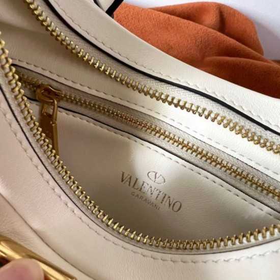 Replica Valentino Stud Sign Hobo Bag White Calfskin