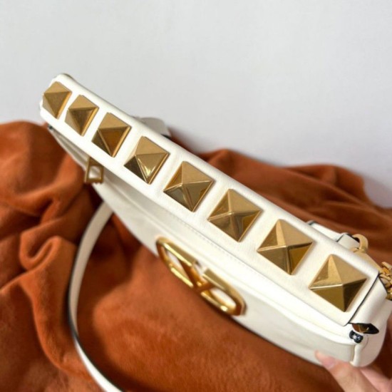 Replica Valentino Stud Sign Hobo Bag White Calfskin