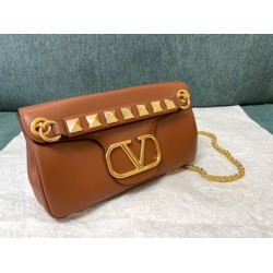 Replica Valentino Stud Sign Shoulder Bag Brown Nappa 