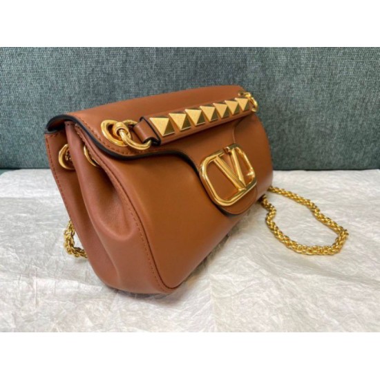 Replica Valentino Stud Sign Shoulder Bag Brown Nappa Replica Valentino Stud Sign Shoulder Bag Brown Nappa