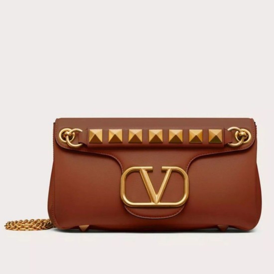 Replica Valentino Stud Sign Shoulder Bag Brown Nappa Replica Valentino Stud Sign Shoulder Bag Brown Nappa