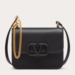 Replica Valentino Small Vsling Shoulder Bag Black Grainy 