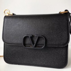 Replica Valentino Vsling Large Shoulder Bag Black Grainy Calfskin