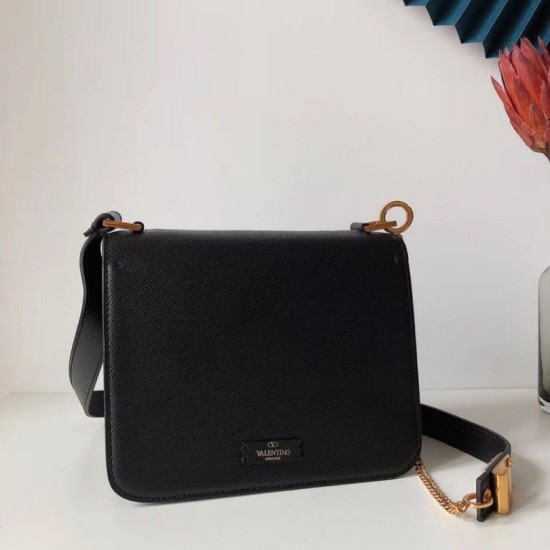 Replica Valentino Vsling Large Shoulder Bag Black Grainy Calfskin