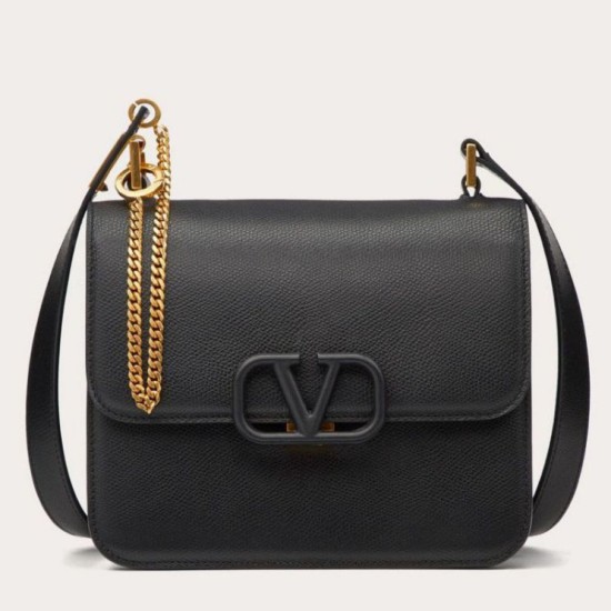 Replica Valentino Vsling Large Shoulder Bag Black Grainy Calfskin