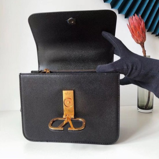 Replica Valentino Vsling Large Shoulder Bag Black Grainy Calfskin