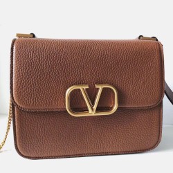 Replica Valentino Vsling Large Shoulder Bag Brown Grained Calfskin