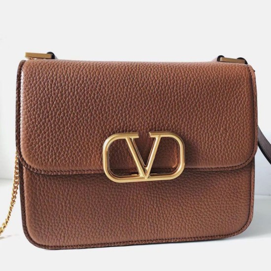 Fake Valentino Vsling Large Shoulder Bag Brown Grained Calfskin Replica Replica Valentino Vsling Large Shoulder Bag Brown Grained Calfskin